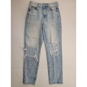 AMERICAN EAGLE MOM Jeans Sz 2 High Rise Distressed Destroy Acid Wash 100% Cotton